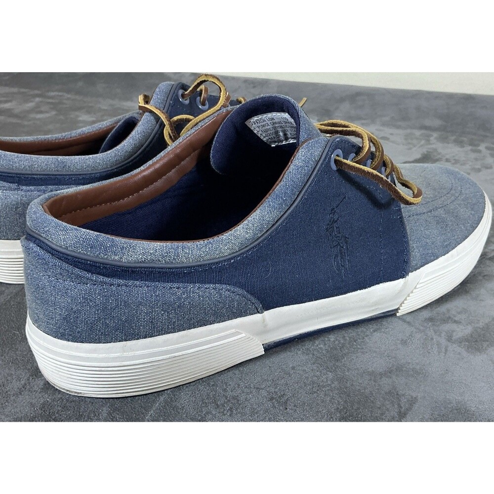 Polo Ralph Lauren Faxon Low 11 M Pumice Canvas Leather Lace Up Shoes Navy